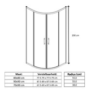 Douchecabine Lacus Vulcano Evo Kwartrond Mat Glas Aluminium Profiel Chroom (alle maten)