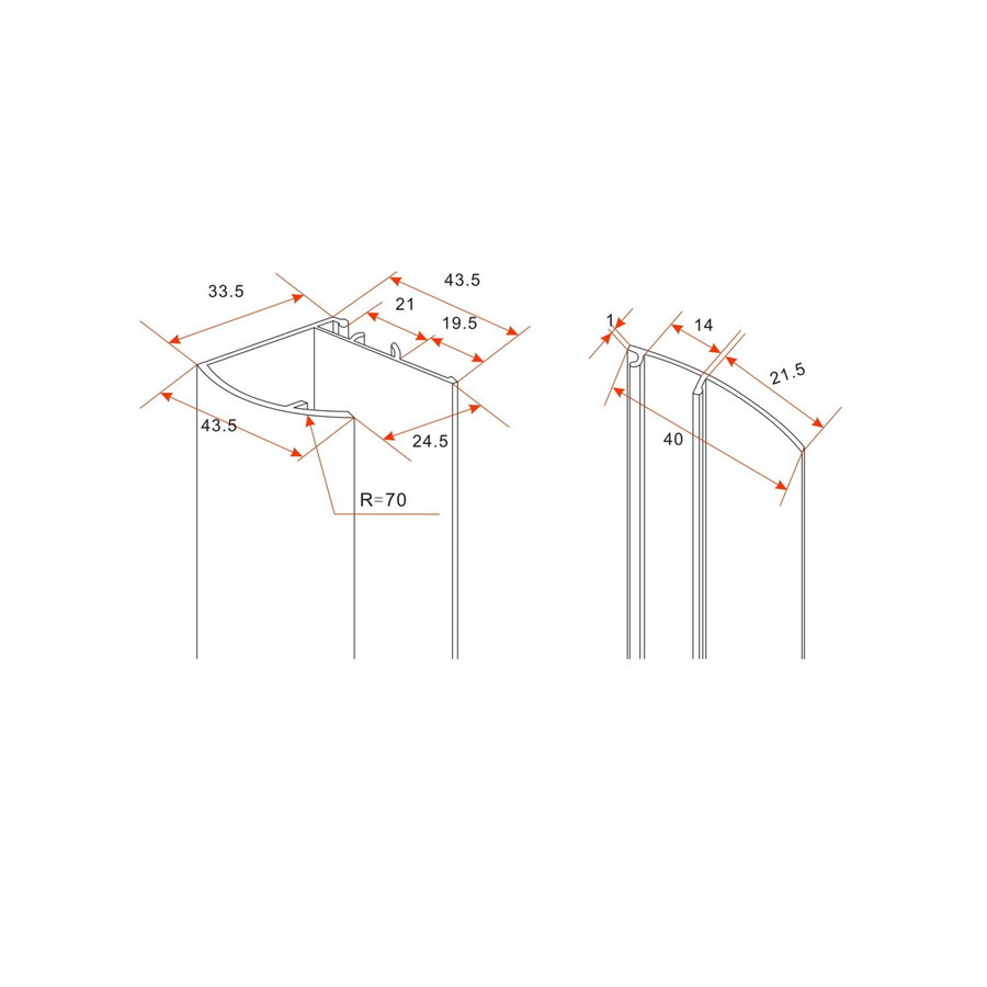 Chroom Muurprofiel Glaswand 200Cm