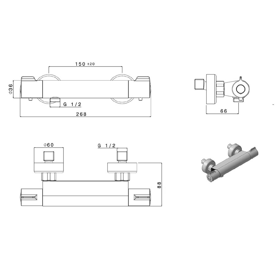 Douchekraan Thermostatisch Plieger Comfort New HOH 15 cm Chroom