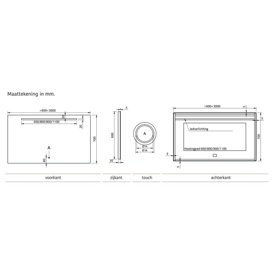 Badkamerspiegel Xenz Lazise 70x70cm met LED Verlichting