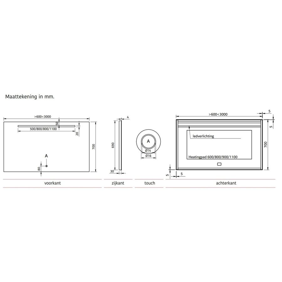 Badkamerspiegel Xenz Bardolino 90x70 cm met Ledverlichting en Spiegelverwarming