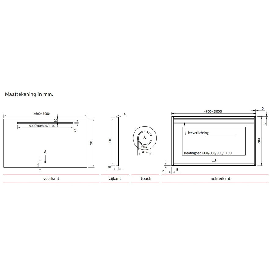 Badkamerspiegel Xenz Bardolino 200x70 cm met Ledverlichting en Spiegelverwarming