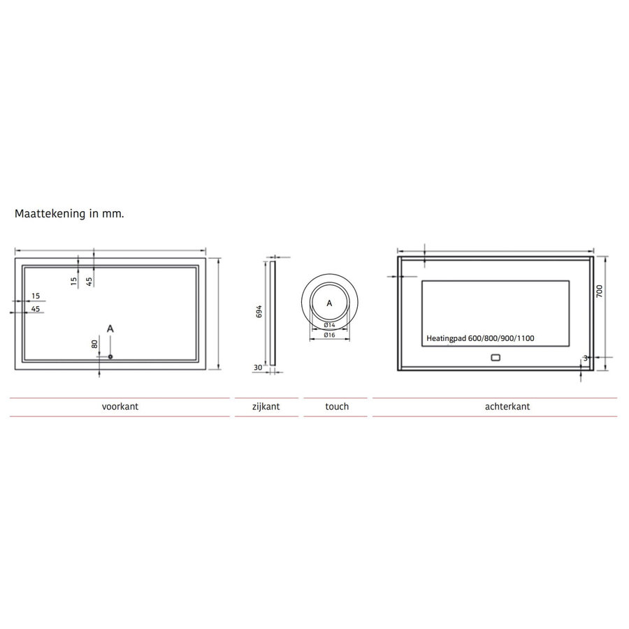 Badkamerspiegel Xenz Sirmione 140x70cm met Rondom Ledverlichting en Spiegelverwarming