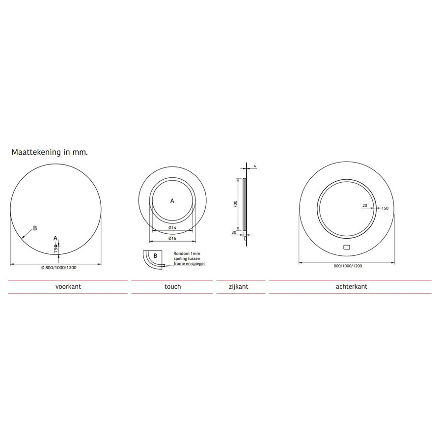 Ronde Badkamerspiegel Xenz Cola 100 cm Zwarte Kaderrand met Rondom Verlichting en Spiegelverwarming