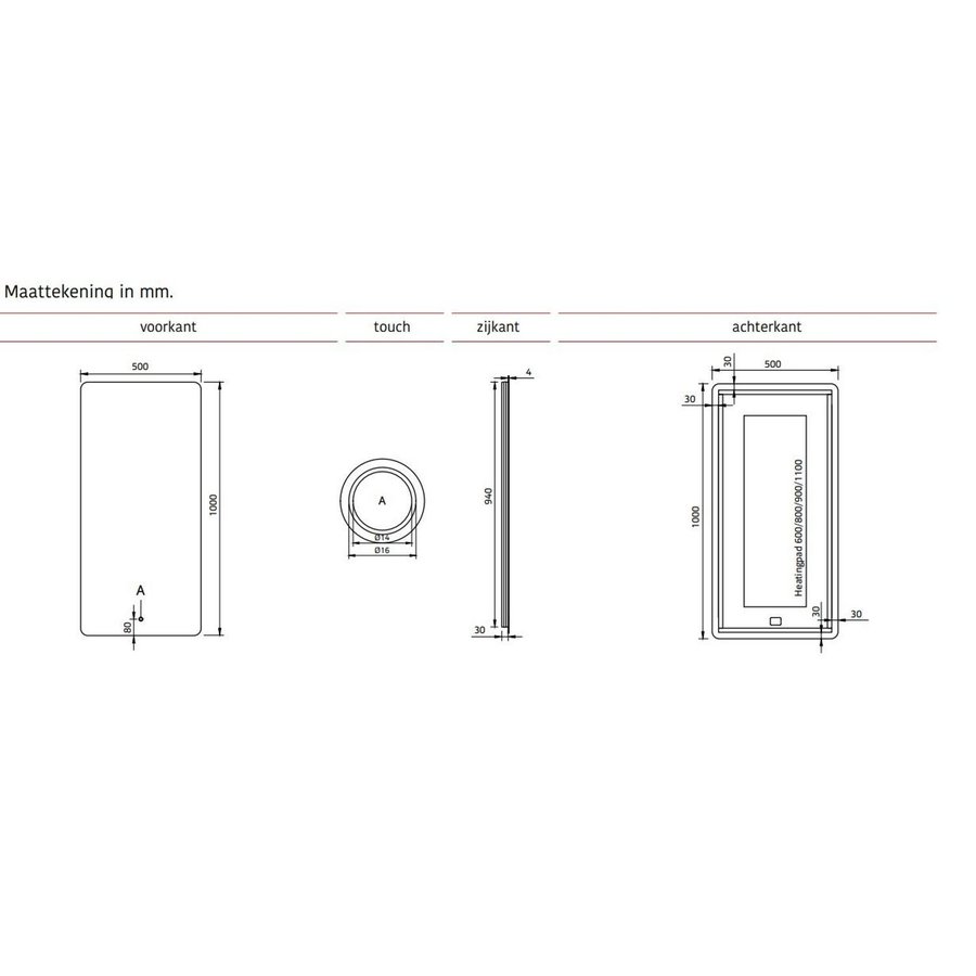 Badkamerspiegel Xenz Limone 50x100cm met Ledverlichting en Spiegelverwarming