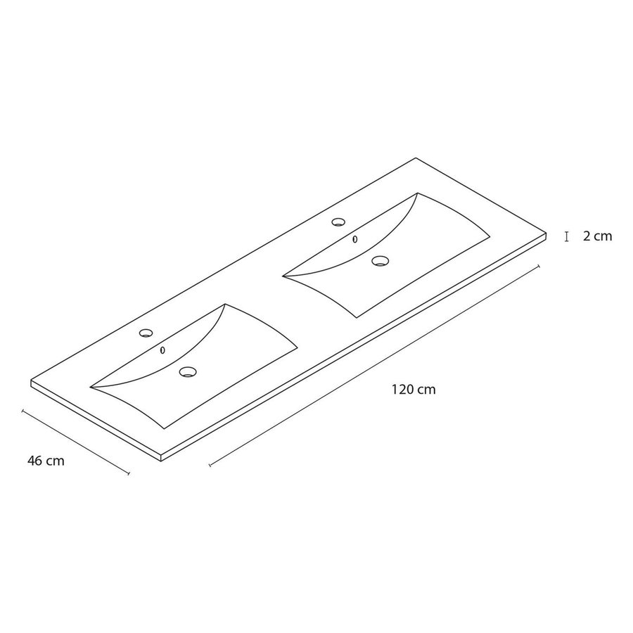 Wastafel Differnz Style 120 cm 2 Kraangaten Wit