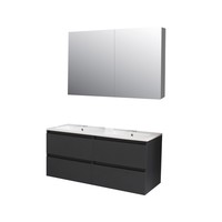 Badkamermeubel BWS Pepper Wastafel Porselein 2 Kraangaten Spiegelkast 120x55x46 cm Antraciet