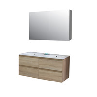 Badkamermeubel BWS Pepper Wastafel Porselein 2 Kraangaten Spiegelkast 120x55x46 cm Eiken