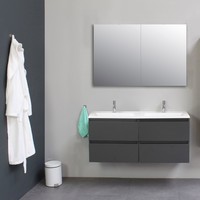 Badkamermeubel BWS Pepper Wastafel Acryl Incl Spiegelkast 2 Deurs Met 2 Kraangaten 120x55x46 cm Antraciet