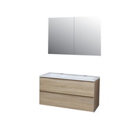 Badkamermeubel BWS Pepper Wastafel Acryl Incl Spiegelkast 2 Deurs Met 2 Kraangaten 100x55x46 cm Eiken