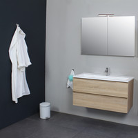 Badkamermeubel BWS Pepper Wastafel Acryl Incl Spiegelkast 2 Deurs Met 1 Kraangat 100x55x46 cm Eiken