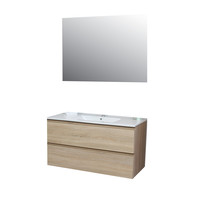 Badkamermeubel Boss & Wessing Pepper Wastafel Porselein Incl Spiegel En Kraangat 100x55x46 cm Eiken