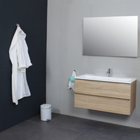 Badkamermeubel Boss & Wessing Pepper Acryl Wastafel Met Kraangat Inclusief Spiegel 100x55x46 cm Eiken