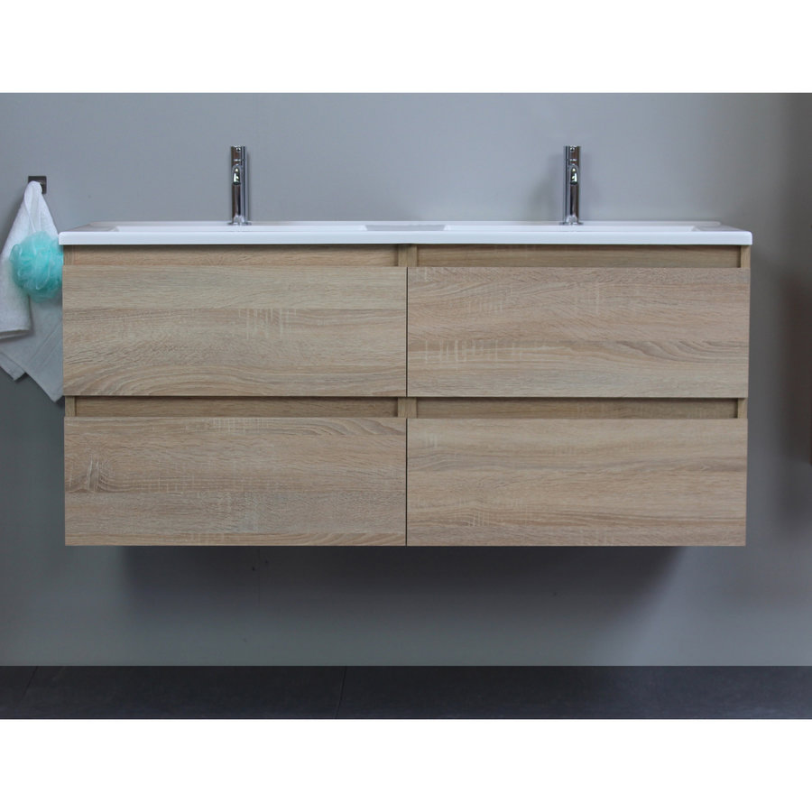 Badkamermeubel Boss & Wessing Pepper Acryl Wastafel Twee Kraangaten 120x55x46 cm Eiken