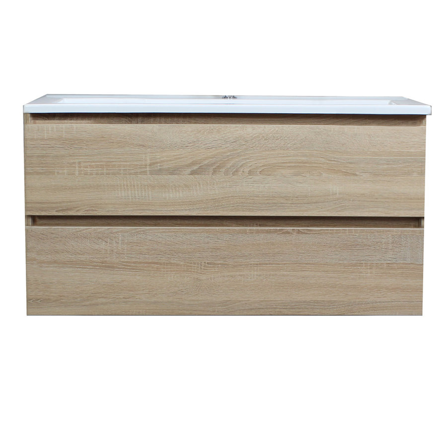 Badkamermeubel Boss & Wessing Pepper Acryl Wastafel Met Kraangat 100x55x46 cm Eiken