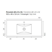 Badkamermeubel Boss & Wessing Pepper Wastafel Porselein Met Kraangat 100x55x46 cm Eiken