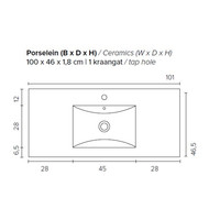 Badkamermeubel Boss & Wessing Pepper Wastafel Porselein Incl Spiegel En Kraangat 100x55x46 cm Eiken