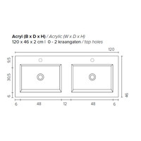 Badkamermeubel BWS Pepper Wastafel Acryl Incl Spiegelkast 2 Deurs Met 2 Kraangaten 120x55x46 cm Antraciet