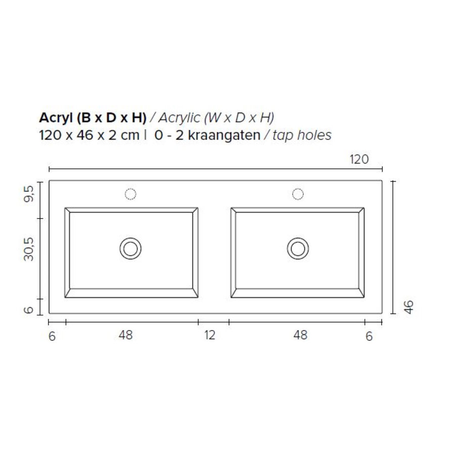 Badkamermeubel BWS Pepper Wastafel Acryl Incl Spiegelkast 2 Deurs Met 2 Kraangaten 120x55x46 cm Antraciet