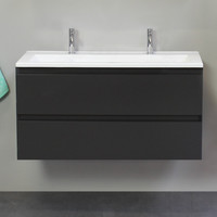 Badkamermeubel BWS Pepper Wastafel Acryl Incl Spiegelkast 2 Deurs Met 2 Kraangaten 100x55x46 cm Antraciet