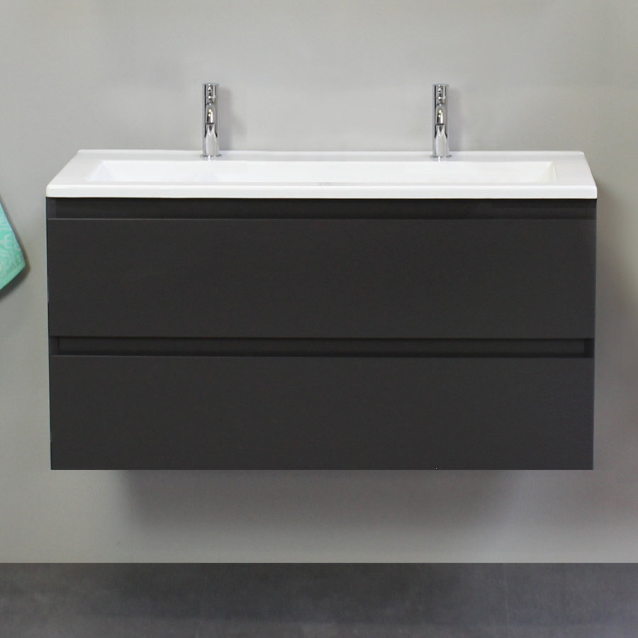 Badkamermeubel BWS Pepper Wastafel Acryl Incl Spiegelkast 2 Deurs Met 2 Kraangaten 100x55x46 cm Antraciet