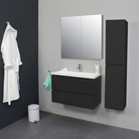 Badkamermeubel BWS Pepper Wastafel Acryl Incl Spiegelkast 2 Deurs Met Kraangat 80x55x46 cm Antraciet
