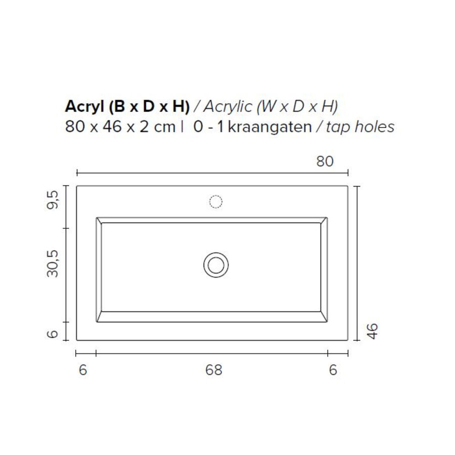Badkamermeubel BWS Pepper Wastafel Acryl Incl Spiegelkast 2 Deurs Met Kraangat 80x55x46 cm Antraciet