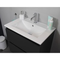 Badkamermeubel BWS Pepper Wastafel Porselein Incl Spiegelkast Met Kraangat 60x55x46 cm Antraciet