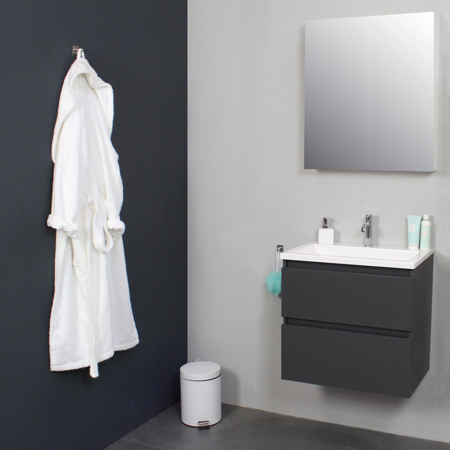 Badkamermeubel BWS Pepper Wastafel Acryl Incl Spiegelkast Met Kraangat 60x55x46 cm Antraciet