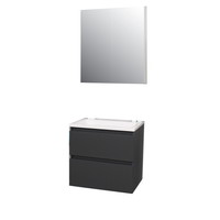 Badkamermeubel BWS Pepper Wastafel Acryl Incl Spiegelkast Met Kraangat 60x55x46 cm Antraciet