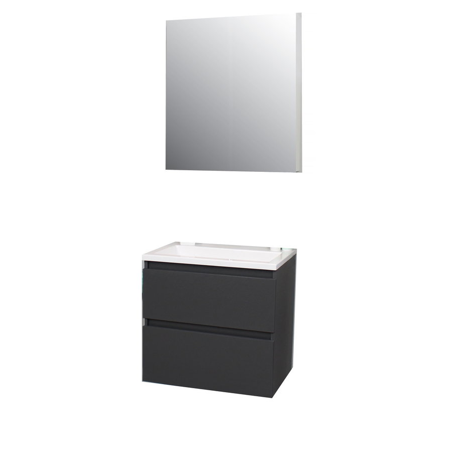 Badkamermeubel BWS Pepper Wastafel Acryl Incl Spiegelkast Met Kraangat 60x55x46 cm Antraciet