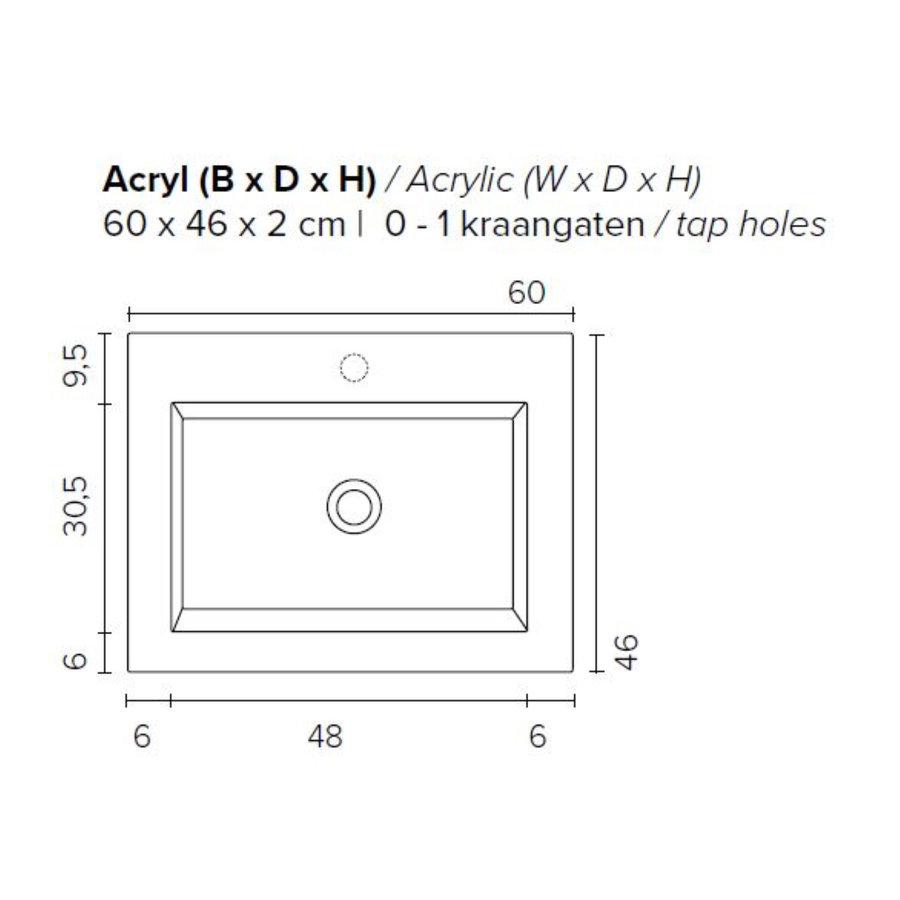 Badkamermeubel BWS Pepper Wastafel Acryl Incl Spiegelkast Met Kraangat 60x55x46 cm Antraciet