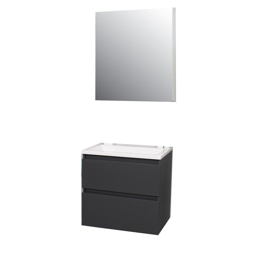 Badkamermeubel BWS Pepper Wastafel Acryl Incl Spiegelkast Zonder Kraangat 60x55x46 cm Antraciet