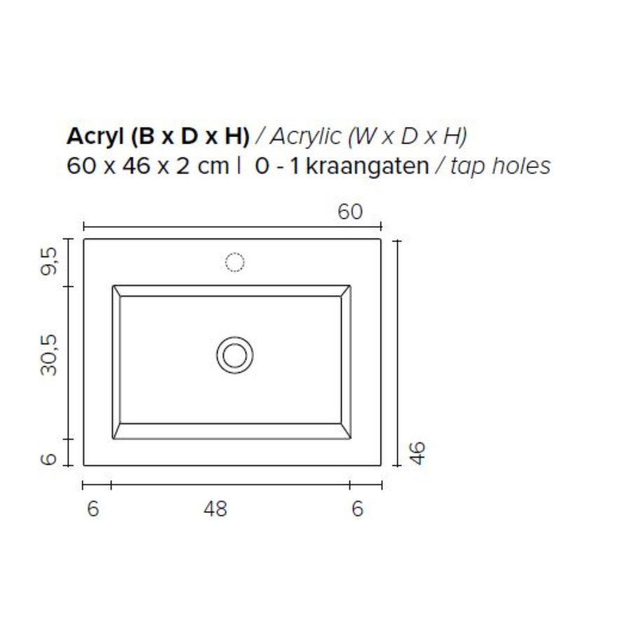 Badkamermeubel BWS Pepper Wastafel Acryl Incl Spiegelkast Zonder Kraangat 60x55x46 cm Antraciet