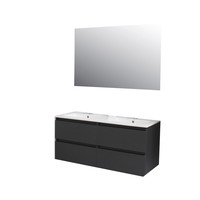 Badkamermeubel Boss & Wessing Pepper Wastafel Porselein Twee Kraangaten Incl Spiegel 120x55x46 cm Antraciet