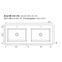 Badkamermeubel Boss & Wessing Pepper Acryl Wastafel Incl Spiegel Twee Kraangaten 120x55x46 cm Antraciet