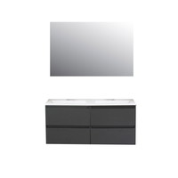 Badkamermeubel Boss & Wessing Pepper Acryl Wastafel Incl Spiegel Twee Kraangaten 120x55x46 cm Antraciet