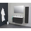 Boss & Wessing Badkamermeubel Boss & Wessing Pepper Acryl Wastafel Twee Kraangaten Incl Spiegel 100x55x46 cm Antraciet