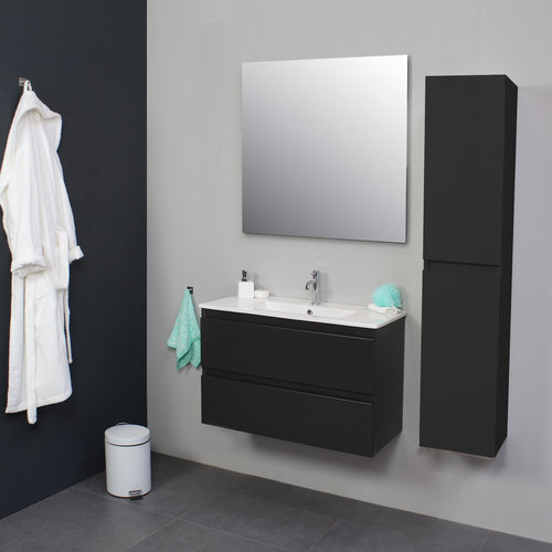 Badkamermeubel Boss & Wessing Pepper Wastafel Porselein Incl Spiegel En Kraangat 80x55x46 cm Antraciet 