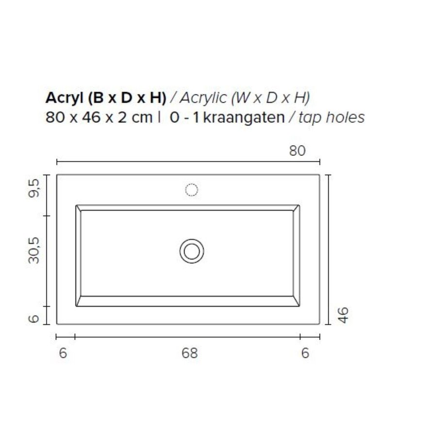 Badkamermeubel Boss & Wessing Pepper Acryl Wastafel Met Kraangat Inclusief Spiegel 80x55x46 cm Antraciet
