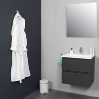 Badkamermeubel Boss & Wessing Pepper Acryl Wastafel Met Kraangat Inclusief Spiegel 60x55x46 cm Antraciet