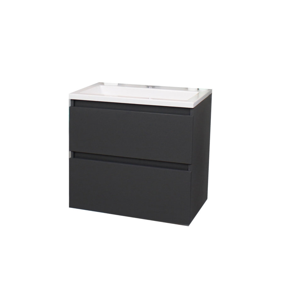 Badkamermeubel Boss & Wessing Pepper Acryl Wastafel Met Kraangat Inclusief Spiegel 60x55x46 cm Antraciet