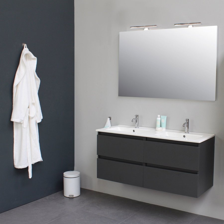 Badkamermeubel Boss & Wessing Pepper Wastafel Porselein Twee Kraangaten 120x55x46 cm Antraciet