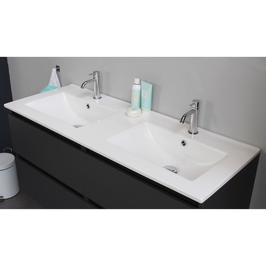 Badkamermeubel Boss & Wessing Pepper Wastafel Porselein Twee Kraangaten 120x55x46 cm Antraciet