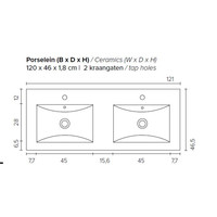Badkamermeubel Boss & Wessing Pepper Wastafel Porselein Twee Kraangaten 120x55x46 cm Antraciet