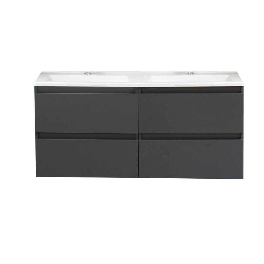Badkamermeubel Boss & Wessing Pepper Acryl Wastafel Twee Kraangaten 120x55x46 cm Antraciet