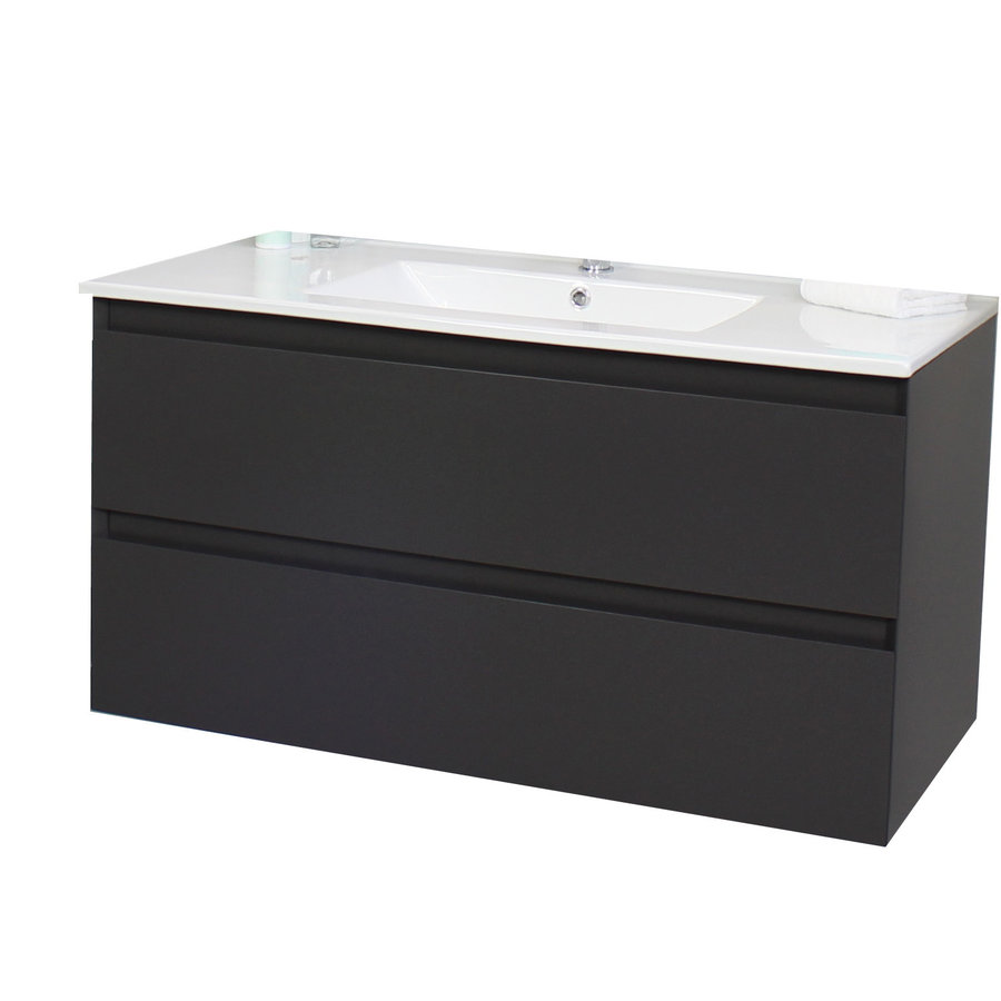 Badkamermeubel Boss & Wessing Pepper Wastafel Porselein Met Kraangat 100x55x46 cm Antraciet