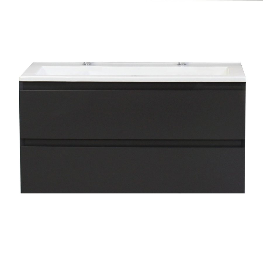 Badkamermeubel Boss & Wessing Pepper Acryl Wastafel Twee Kraangaten 100x55x46 cm Antraciet