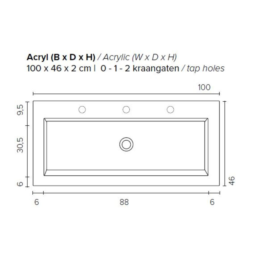 Badkamermeubel Boss & Wessing Pepper Acryl Wastafel Twee Kraangaten 100x55x46 cm Antraciet