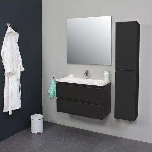 Badkamermeubel Boss & Wessing Pepper Acryl Wastafel Met Kraangat 80x55x46 cm Antraciet 